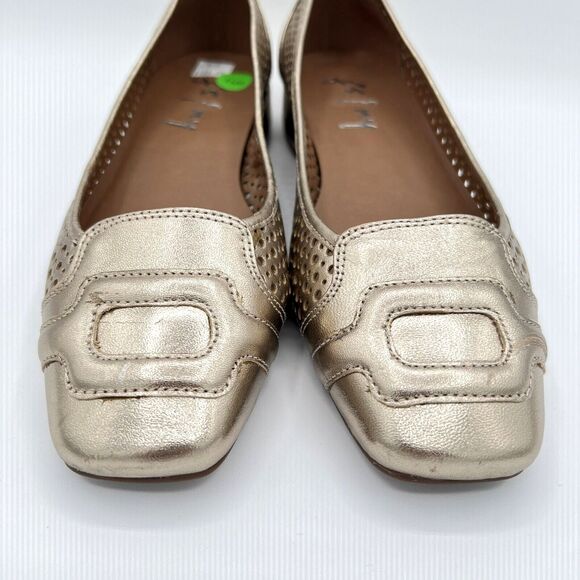 French Soles FSNY Leather Flats Champagne Metallic Laser Cut Square Toe 8-8.5/39 - Picture 3 of 11